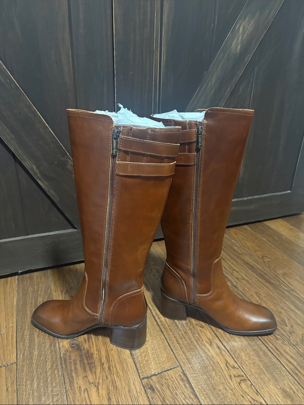 Naturalizer Brown Leather Knee-High Riding Boots with Buckle Straps - Picture 7 of 8